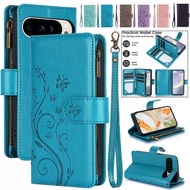For Google Pixel 10 Pro XL 7 8 9 8A 7A 6A Magnetic Zip Leather Wallet Case Cover