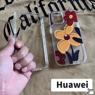 Thick 2 In 1 Case for Huawei Y7A Y6P Y6 Y6S Y7 Y9 Prime 2019 Y9S NOVA 7i 8 9se P20 P30 P40 LITE Thickened Transparent Clear Shockproof CASE Comes with Retro Flowers Pattern