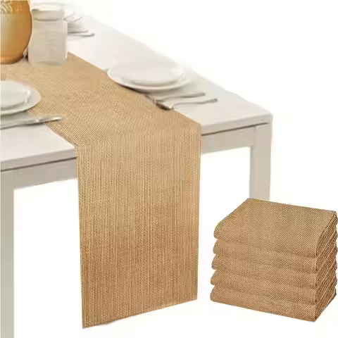 1Pcs Upholstery Fabric Natural Jute Hessian Burlap Cloth Craft Wedding Party Table Runner Rustic Tab