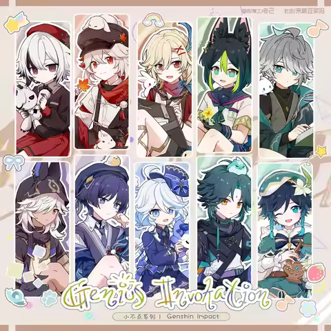 2025 Anime Genshin Impact Little One Series Stand Card Badge Instant Camera Postcard Stamp Laser Tic