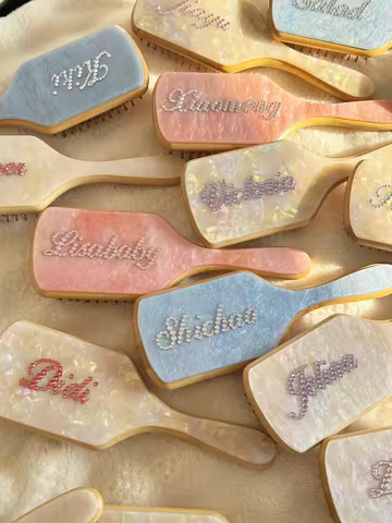 Custom Big Size Name Hair Brush, Personalized Paddle Brush, Pink Blue White Comb, Rhinestone Name Ha