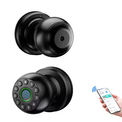 Works With Tuya SmartLife APP Remote Control Smart Fingerprint Password Ball Lock Dead Bolt For Indo