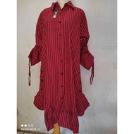 Tunik katun salur rempel bawah lengan serut motif salur TUNIK