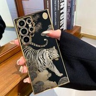 1pc Black Electroplated TPU Fierce Tiger Descending Pattern Shockproof Full Coverage Phone Case, Sui