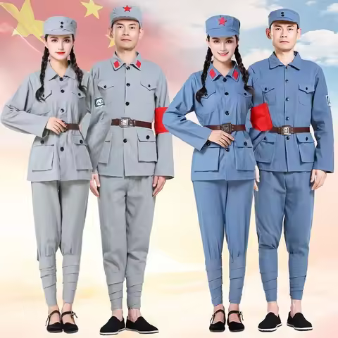 Cotton and Linen Red Army Performance Costumes Eighth Route Army Costumes New Fourth Army Suit Choru