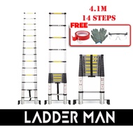 HIGH QUALITY ALUMINIUM TELESCOPIC EXTENDABLE LADDER 4.1M WITH 14 STEPS
