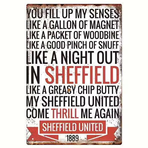 Vintage Sheffield United Metal Sign, , Rust-Resistant Waterproof Iron Wall Hanging Decor, Feather De