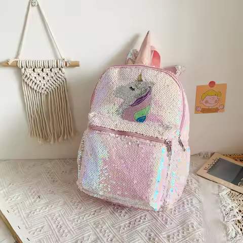 Sequin Unicorn Backpack Pink Shiny Lightweight Mini Custom Logo Fashion Versatile Daily Travel Outdo