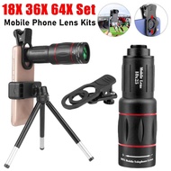 18/36/64X Mobile Set Clip-On Zoom Phone Camera Telephoto Optical Telescope Lens for Camping Hunting 