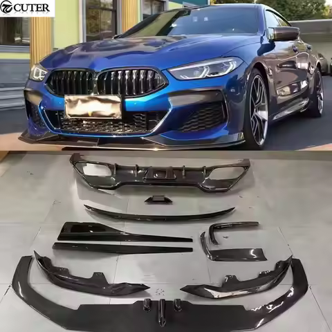 G14 G15 G16 8 Series TK Style Dry Carbon Fiber Front Lip Rear Bumper Diffuser With LED Brkae Lights 