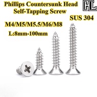 [HL-ZGLS] SUS304, Phillips Countersunk Head Self-Tapping Screw, M4/M5/M5.5/M6/M8, Cross Flat Head Po