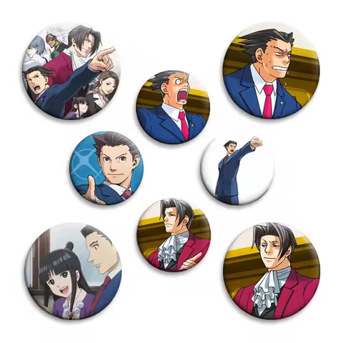 32/58mm Anime Ace Attorney Round Pin Cartoon Brooches Button Badge for Backpack Clothes Bag Decorati