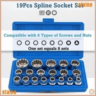 ELAINE 19 Pcs Spline Socket Set, 8-32mm Metric 12 Point Socket Set, High Quality with  6-Angle Cr-V 