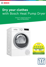 Bosch WTR85V00SG 8kg heat pump dryer 5 ticks Anti-Vibration Side Panels reduce vibrations, AutoDry and Sensitive Drying system PLC