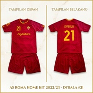 MERAH Children's Football Shirt Set Dybala 21 As roma Football Shirt Brown/Red Heart Dryfit Material