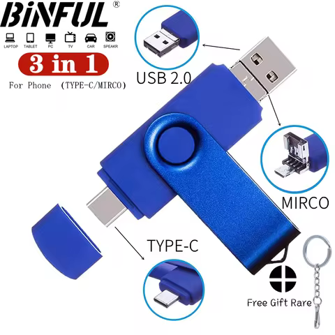 100% Full New OTG USB Flash Drive 512gb 256g128g Pen Drive 64g 32gb 16g Pendrive 3 in 1 Micro Type-c