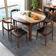 Modern simple marble round dining table-Solid wood dining table and chairs set