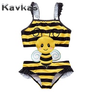 Kavkas ชุดว่ายน้ำเด็กผู้หญิง,ชุดว่ายน้ำวันพีซการ์ตูน1-8ตันดีไซน์ผึ้งน่ารัก2019ฤดูร้อนชุดชายหาด
