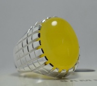 天然男戒 黃色葉門瑪瑙戒指 925純銀戒指