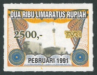 Prangko Pajak Iuran Televisi TVRI Februari Tahun 1991 Rp 2500