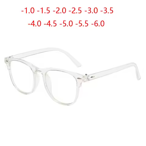 0 -1.0 -1.5 -2.0 To -6.0 Transparent Frame Square Finished Myopic Glasses Women Men Clear Lens Short