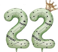 40 Inch Green Foil Balloon Number 22,Crown 22th Birthday Party Decorative Balloons,Number Large Numb
