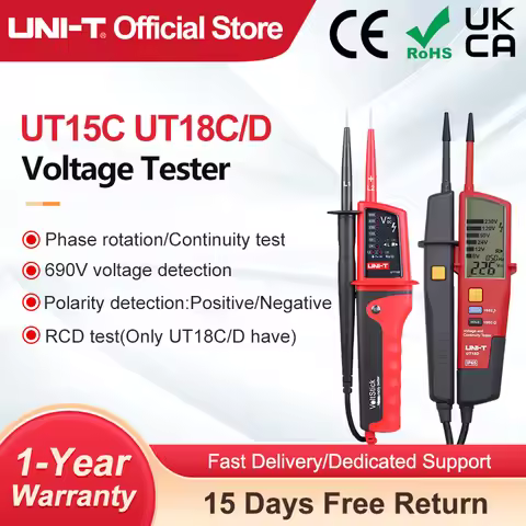 UNI-T Voltage Testers UT18C UT18D UT15C Phase Sequence Continuity Voltage Detector LCD Display Auto 