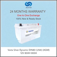 Varta DIN80 (LN4) (AGM) Silver Dynamic Car Battery [UP TO 13 MONTHS WARRANTY] (MADE IN KOREA)[Free Installation]