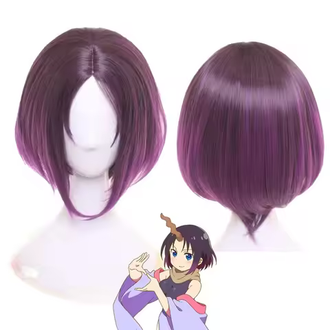 Women Anime Miss Kobayashis Dragon Maid Cosplay Joi Elma Gradient Short Purple Ombre Wig