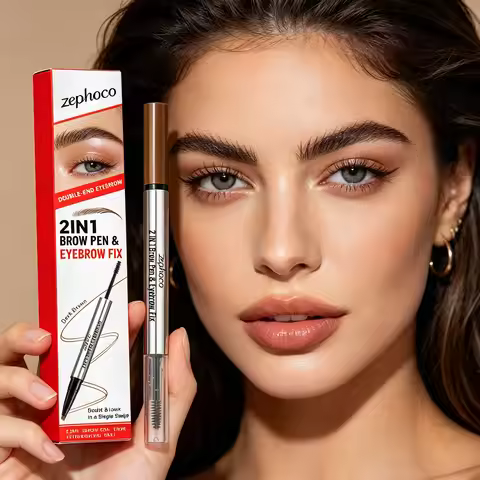 zephoco 2 in 1 Brow Pen Eyebrow Fix Long Lasting Waterproof Quick Shape Multi-use Smudge Proof Makeu