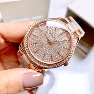 代購MICHAEL KORS手錶女生 滿天星滿鑽裸粉色女生腕錶MK4288 防水石英錶 時尚休閒女錶 MK手錶