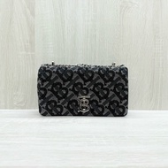 BURBERRY黑銀水鑽銀釦Lola鏈條肩側背包