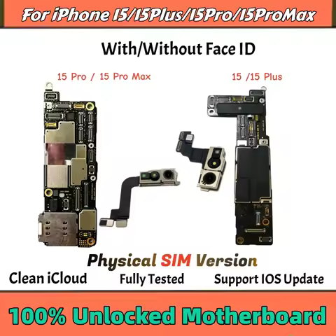 Fully Tested Unlocked Mainboard For iPhone 15 Pro Max Motherboard NO iCloud For 15 Plus NO/Face ID L