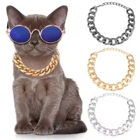 Aluminum Punk Gold Silver Black Dog Chain Collar Pet Jewelry Photo Props Dog Accessories 28/36/45CM 