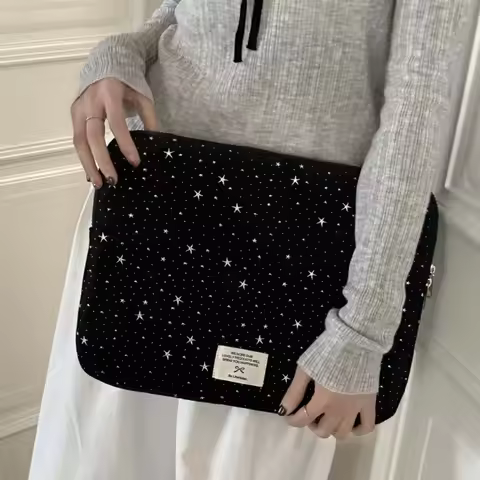Starry Sky Cartoon Laptop Bag Portable Shockproof Tablet Sleeve Bag Black Creative Girl Computer Bag