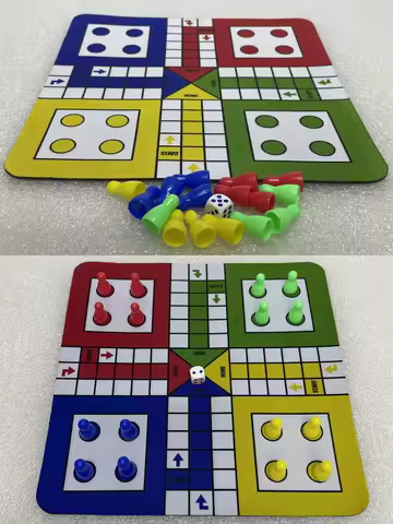1 Set Ludo Travel Game Set New 9.5" Folding Rubber Board with 16 Chess Pieces 1 Dice for Classic Por
