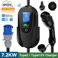 AFYEEV Type2 IEC 62196-2 Portable EV Charger 7.2KW 32A Type2 Wallbox EVSE Fast Charging Cable WiFi A