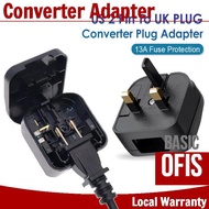 US 2 Pin To 3 Pin UK Converter Plug Adapter With 13A Fuse Protection