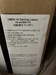 全新RTX5070 HP Omen 16 2025 16吋QHD 240Hz i7-14650HX 16GB 1TB Gaming  Laptop 惠普 暗影精靈 電競手提電腦