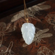 天然和田玉葉子吊墜冰底羊脂玉吊墜玉質細膩18K金鑲嵌 一夜暴富