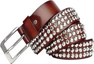 Leather Belts For Women And Men - Punk Rock 3 Row Metal Studded Solid Waist Belt With Scratch Buckle