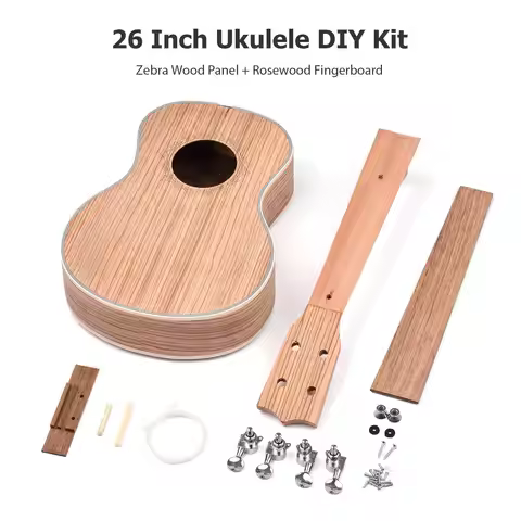 26 Inch Ukulele DIY Kit Tenor Ukelele 4 String Hawaii Guitar DIY Set Zebra Wood Panel Rosewood Finge