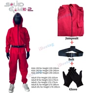 Squid game ชุดคอสเพลย์ผู้หญิงเกมปลาหมึกเกาหลีสำหรับเด็กและผู้ใหญ่ชุดหมีคอสเพลย์พร้อมหน้ากากชุดจั๊มสู