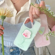 Ins Girl Pink Goblet 3D DIY Doll Stickers Casing for IPhone 11 16 14 15 12 13 Pro XS Max XR X 6 7 8 