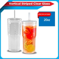 20oz Vertical Striped w/ Straw Clear Glass