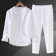 Pure Linen Suit Men s Casual Long sleeved Shirt Men s Clothes High end Sense Business Casual Men s L