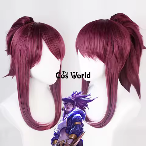 LOL THE BADDEST KDA Akali 45cm Long Straight Games Cosplay Wigs Fiber Heat Resistant Synthetic Hair 