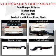 VOLKSWAGEN GOLF MK8 GTI MAXTON STYLE REAR BUMPER DIFFUSER LIP WITH PIANO BLACK -ABS BODYKIT