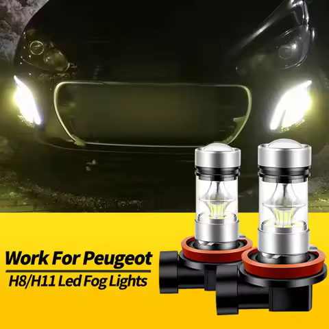 2PCS 12V H8 H11 100W White LED Fog Lights Bulbs Canbus For Peugeot 207 307 308 CC SW 3008 SUV 301 40