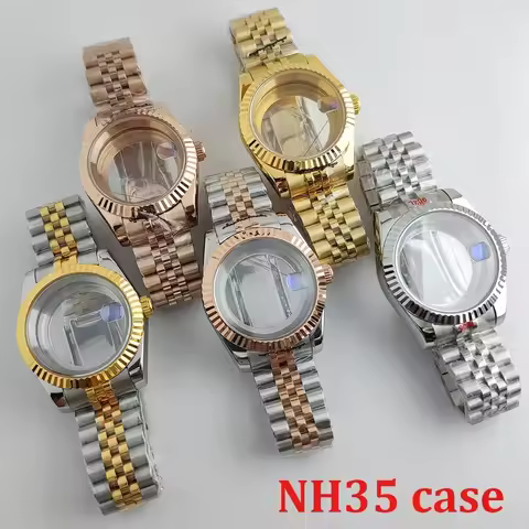 NH35 Case Dial Hands 41mm Gold Watch Stainless Steel Watchband Transparent Watch Accessories for Dat